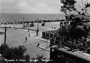 A1084) MIRAMARE DI RIMINI SPIAGGIA PARTICOLARE FILOBUS VIAGGIATA. - Bild 1 von 2