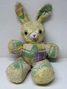 Vintage Gund Perki Bunni Rubber Nose Yellow Plaid Bunny Rabbit 1950s - Picture 1 of 8