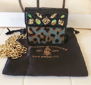 FREE SHIPPING!! Pre-owned Christian Audigier Studded Mini Crossbody Clutch Black - Picture 1 of 5