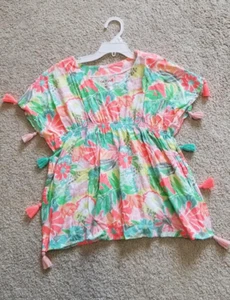 Cat & Jack Girls' Swimsuit Cover-Up – Size 4/5T – Tropical Print with Tassels - Picture 1 of 3