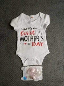 Happy First Mother's Day One Piece Newborn, Baby Boy Girl, & MAM 3 Pack Pacifier - Picture 1 of 3