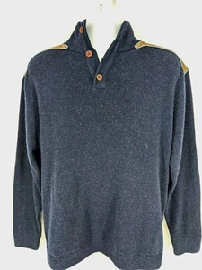 Norm Thompson Blue Wool/Cashmere Sweater Size Medium suede Elbow patches - Picture 1 of 7