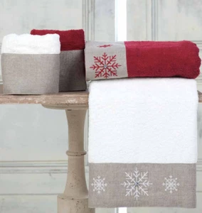 Coppia Asciugamani Spugna Lino Swarovski Fiocco Neve Collection Blanc Mariclò - Foto 1 di 1