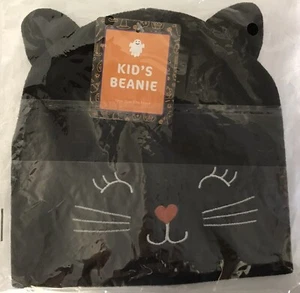 Halloween Beanie Kids Knit Hat Black Cat Face Holiday Fun Clothing Children NEW - Picture 1 of 2