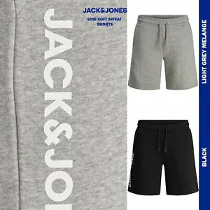 Jack & Jones Men's Sweat Shorts Soft & Comfortable Cotton, Black or Light Grey - Picture 1 of 25