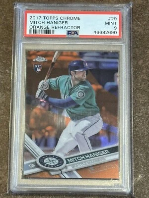 2017 Topps Chrome #29 Mitch Haniger RC Orange Refractor 12/25 PSA 9 Mint - Image 1 of 2