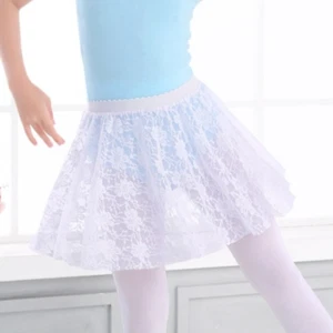 Kids Girls Ballet Dance Skirt Semi Sheer Floral Lace Elastic Waist Dancewear New - Picture 1 of 22