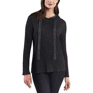 Kenneth Cole NY Felpa con cappuccio da donna in maglia (S, Nero/Bianco) - Foto 1 di 3