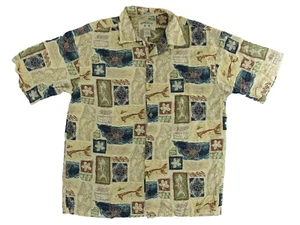Bamboo Cay Mens Camp Hawaiian Shirt L Fish Floral Tribal - Picture 1 of 5