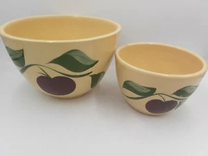 Vintage Watt Pottery Apple 3-Leaf #65 8.5” and #63 6" Mixing Bowl Made in USA - Picture 1 of 12