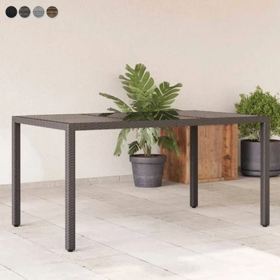 Gartentisch mit Glasplatte Beistelltisch Esstisch Gartenmöbel Balkontisch Rattan - Bild 1 von 4