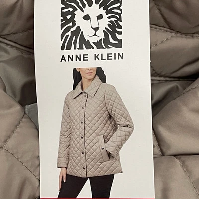 New Anne Klein Women M Side Slit Puffer Quilt Jacket Tan Snap Button Mid Weight - Image 1 of 4