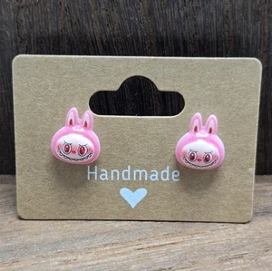 Pink Labubu Earrings Pierced The Monsters Dainty Stud Jewelry Handmade Fashion - Picture 1 of 2