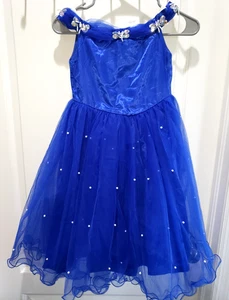 girls FANCY PARTY DRES white beads BLUE TULLE size 120 or USA 5 NICE! FULL - Picture 1 of 3