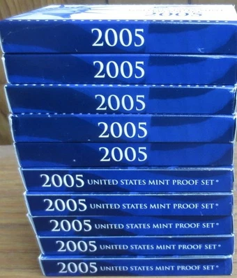 2005 Proof Set 10 Sets Wholesale U. S. Mint 11 -coin Sets 5 Quarters +6  COA - Image 1 of 2