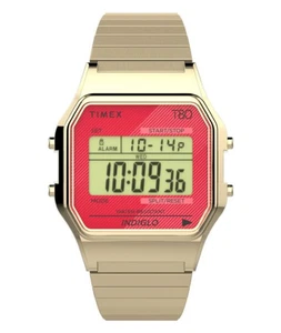 Timex TW2V19200 Mens Indiglo T80 Digital Retro Gold Tone Stretch Band Watch - Picture 1 of 1