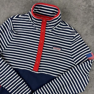 Vineyard Vines Pullover Womens XL Navy White Striped Shep Shirt Snap USA Flag - Picture 1 of 10