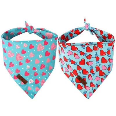 Pack de 2 pañuelos para perros San Valentín, triángulo reversible, corazón de amor, azul, grande Foto 1 de 4