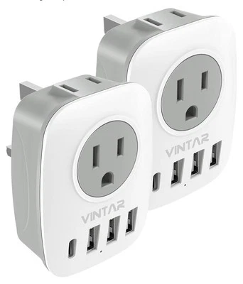 美国至英国爱尔兰旅行插头适配器 2 件装,G 型插头适配器带 2 个插座 — 第 1/4 张图片