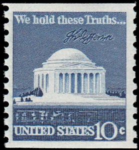 US Stamp #1520 - 1973 10¢ Jefferson Memorial, Coil Stamp, EzGrade™ VG/F, MNH, OG - Picture 1 of 3