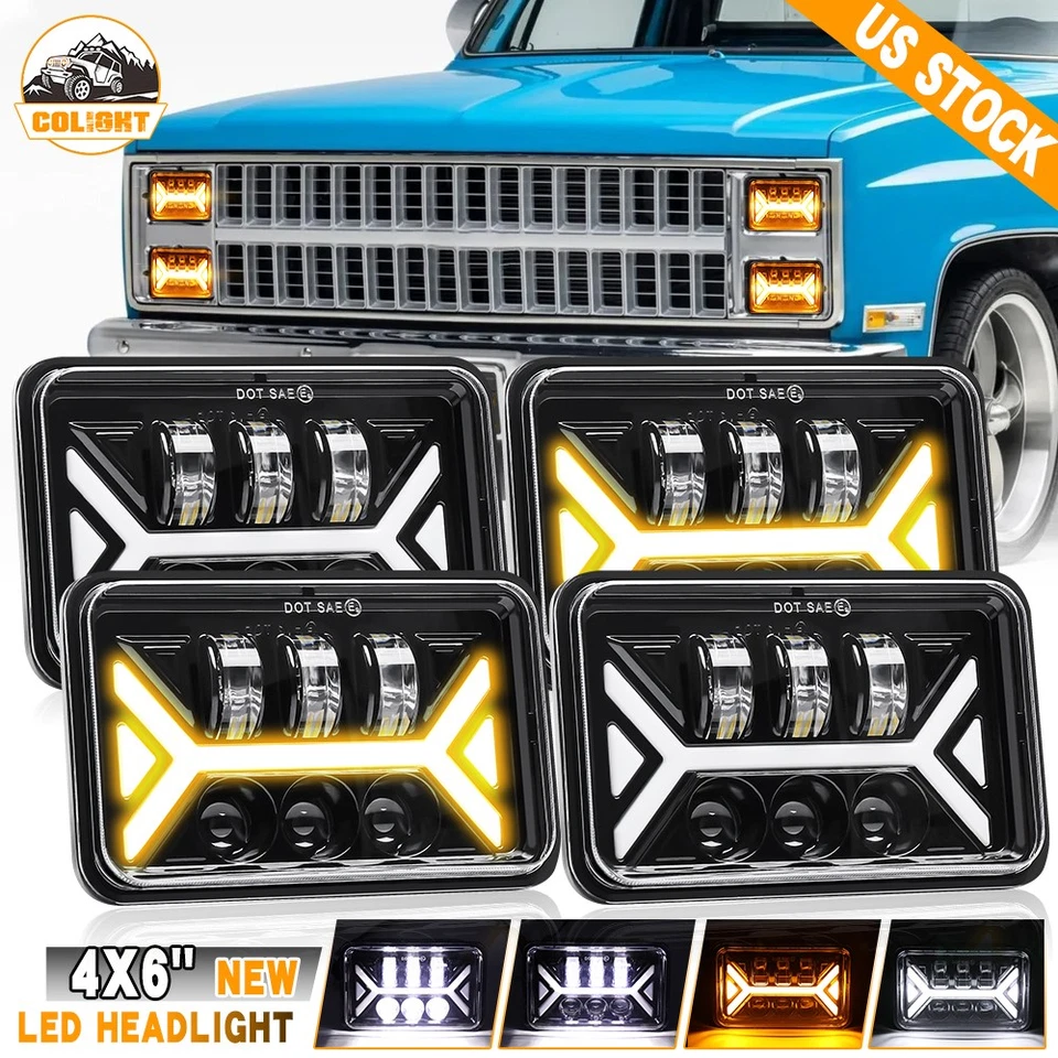 Faros LED Hi-Lo DRL haz 4x6 pulgadas Fit Chevrolet G10 G20 G30 1978-1991 Foto 1 de 4