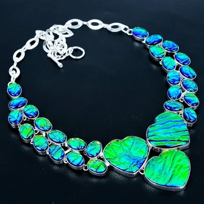 Ammolite Gemstone Handmade 925 Sterling Silver Gift Jewelry Necklace 18" VJ 6796 - Image 1 of 4