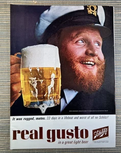 Schlitz Beer Real Gusto Sea Captain 1964 Vintage Print Ad - Picture 1 of 1