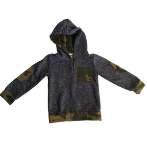 Echunooy Camo Accent Hoodie Pullover Pocket Patches Gray Blue Size 110 4T - Picture 1 of 3