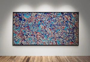 XXL Jackson Pollock Style Porsche Martini Racing Abstract Painting - 59x30 in - Picture 1 of 10