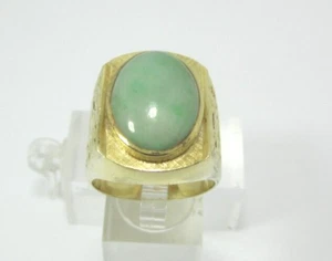 STILVOLLER OVALER SOLITÄR-JADE-RING AUS 14 K GELBGOLD FÜR HERREN (GRÖSSE 11,5) 21,2 G - Bild 1 von 10