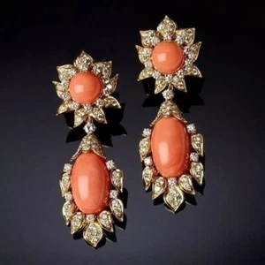 Syn Coral Women Dangle Earrings Gold Plated 925 Sterling Silver Women Jewelry - Picture 1 of 5
