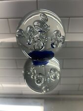 VTG Art Glass Globe W Blue Hand Blown Bubbles Heavyweight Paperweight 3 1/2 Inch