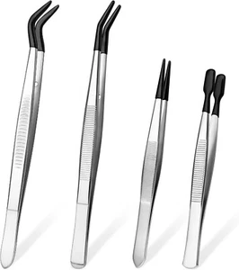 4 Pcs Rubber Tip Tweezers Stainless Steel Precision Tweezers for Crafts Jewelry - Picture 1 of 9