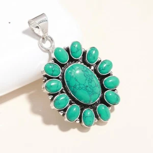 Turquoise Gemstone 925 Sterling Silver Handmade Pendant For Birthday Gift - Picture 1 of 4