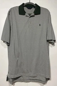 Polo Golf Ralph Lauren Shirt Mens Large Short Sleeve Green White Stripes Outdoor - Picture 1 of 8