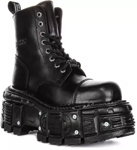 Newrock Leather Tank Chunkky Platform Lace Up Boot Black UK 4 - 12 - Picture 1 of 6