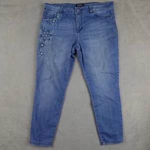 D Jeans Womens 12 Petite Blue Straight Flower Embroidery Floral - Picture 1 of 17