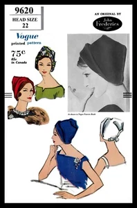 Cappello unico Vogue #9620 designer John Frederics modello cucito chemio alopecia 22" - Foto 1 di 2