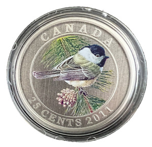 2011 Canada 25-Cent Coloured Coin - Black-Capped Chickadee COIN ONLY IN 2X2