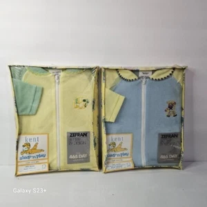 2-Large 19-24 lb Kent sleep n'play Zephran Nylon sleepers blue/yellow/green NOS - Picture 1 of 10