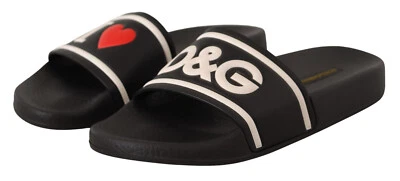 DOLCE & GABBANA Sandals Slides Black Leather I Love D&G Shoes EU35 / US4.5 $460 - Image 1 of 4