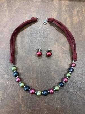 Honora Pearl And Leather Necklace And Earrings - Image 1 of 4