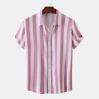 Trendy Mens Collarless Striped Henley T Shirt Casual Shirt Short Sleeve