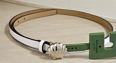 Cinturón con hebilla de caparazón plateado de Kate Spade New York blanco $58 NUEVO CON ETIQUETAS TALLA EXTRA GRANDE Foto 1 de 4