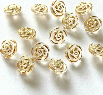 10/20 goldene Rosen Knöpfe 13mm Blumen gold zum Nähen Basteln Verzieren - Bild 1 von 3