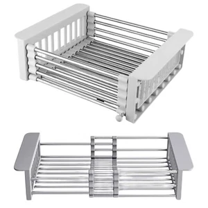 Escurreplatos sobre fregadero extensible de acero inoxidable escurridor cocina - Imagen 1 de 8