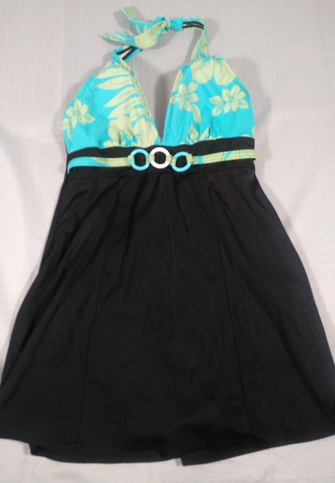 Купальник женский Valerie of Malibu 10 тропический галстук топ черный гибискус платье для плавания - Изображение 1 из 4