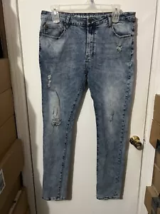 Pantalones de mezclilla para hombre ajustados rectos en mal estado destruidos talla 38x32 - Imagen 1 de 7