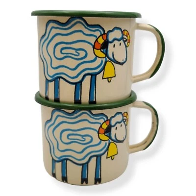 Par de xícaras de esmalte caprichosas ovelhas pequenas tchecas Praga canecas coloridas conjunto com 3" - Imagem 1 de 4