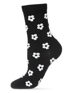 Women's Flocked Contrast Cotton Blend Floral Crew Sock - Picture 1 of 6
